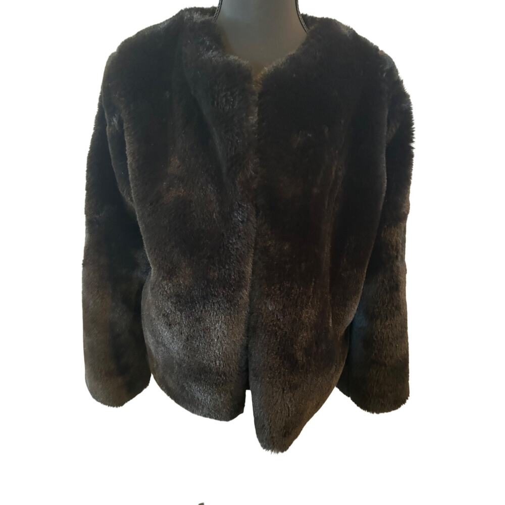 Forever 21 Black Faux Fur Jacket Coat Small Y2K Coquette